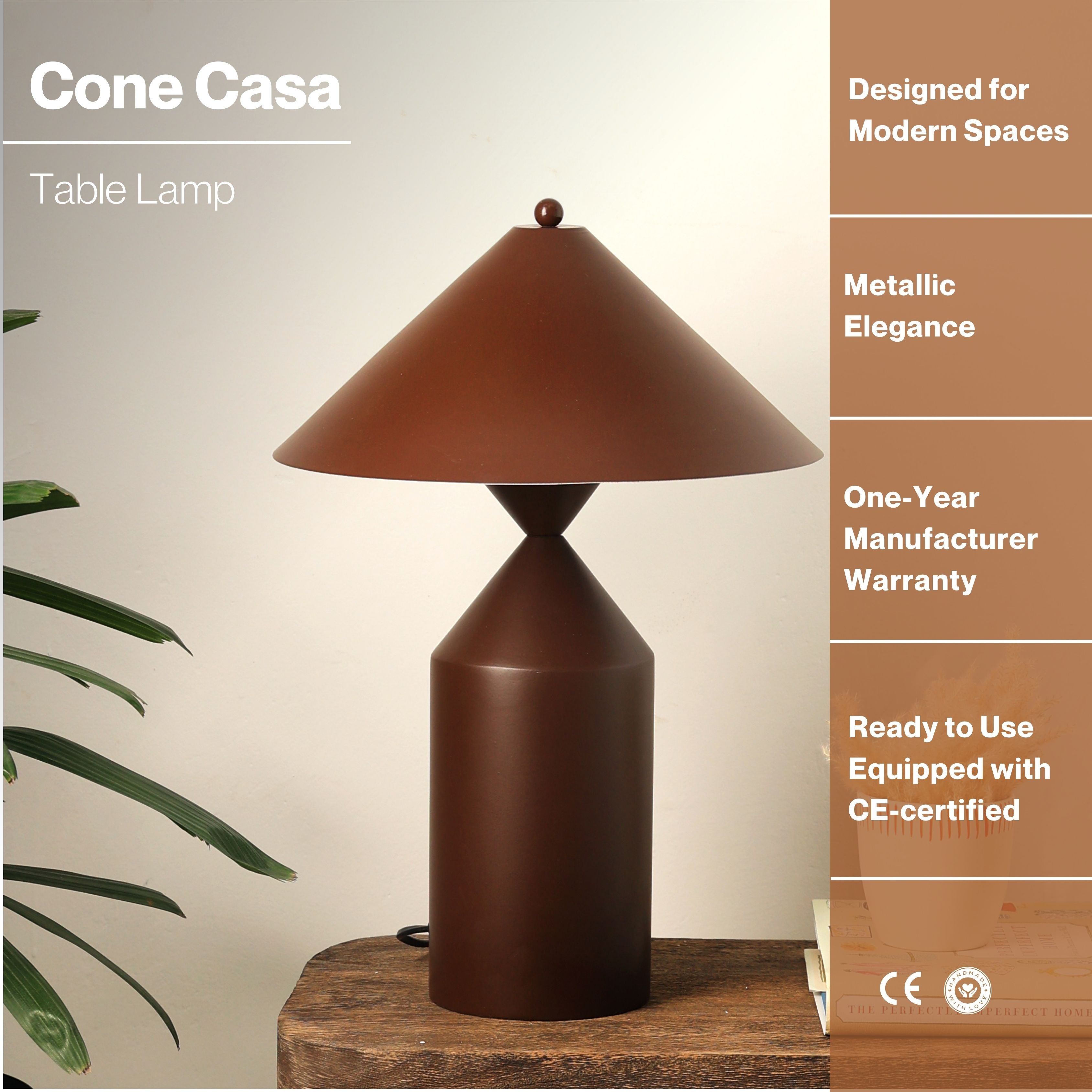 Cone Casa - Table Lamp - Modern Scandinavian Design, Premium Metallic Finish desk lamp, Easy Installation
