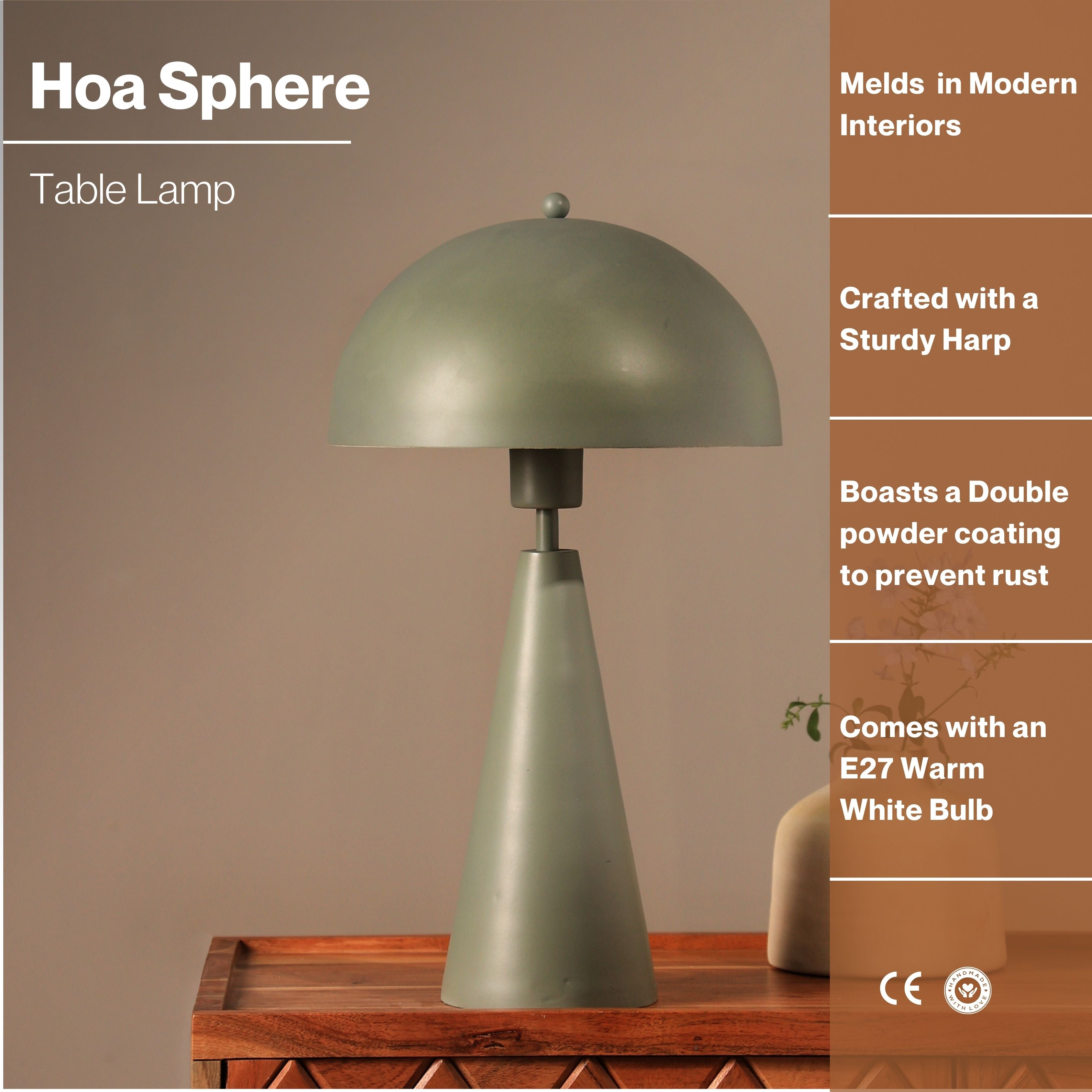 Hoa Sphere Table Lamp, Modern Scandinavian Design Bedside Lamp, Premium Metallic Finish Desk Lamp, Easy Installation