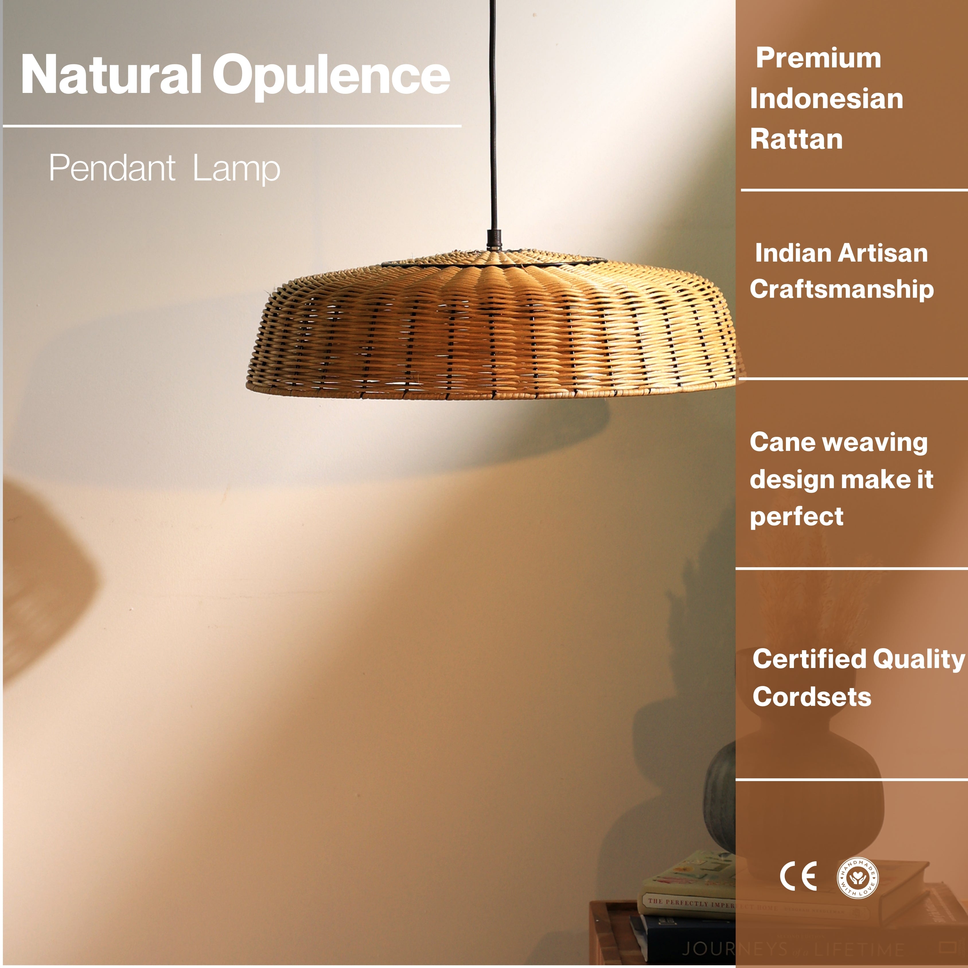 Natural Opulence Pendant Light - Natural Rattan and Cane Pendant Lamp, Handmade Hanging Light in India