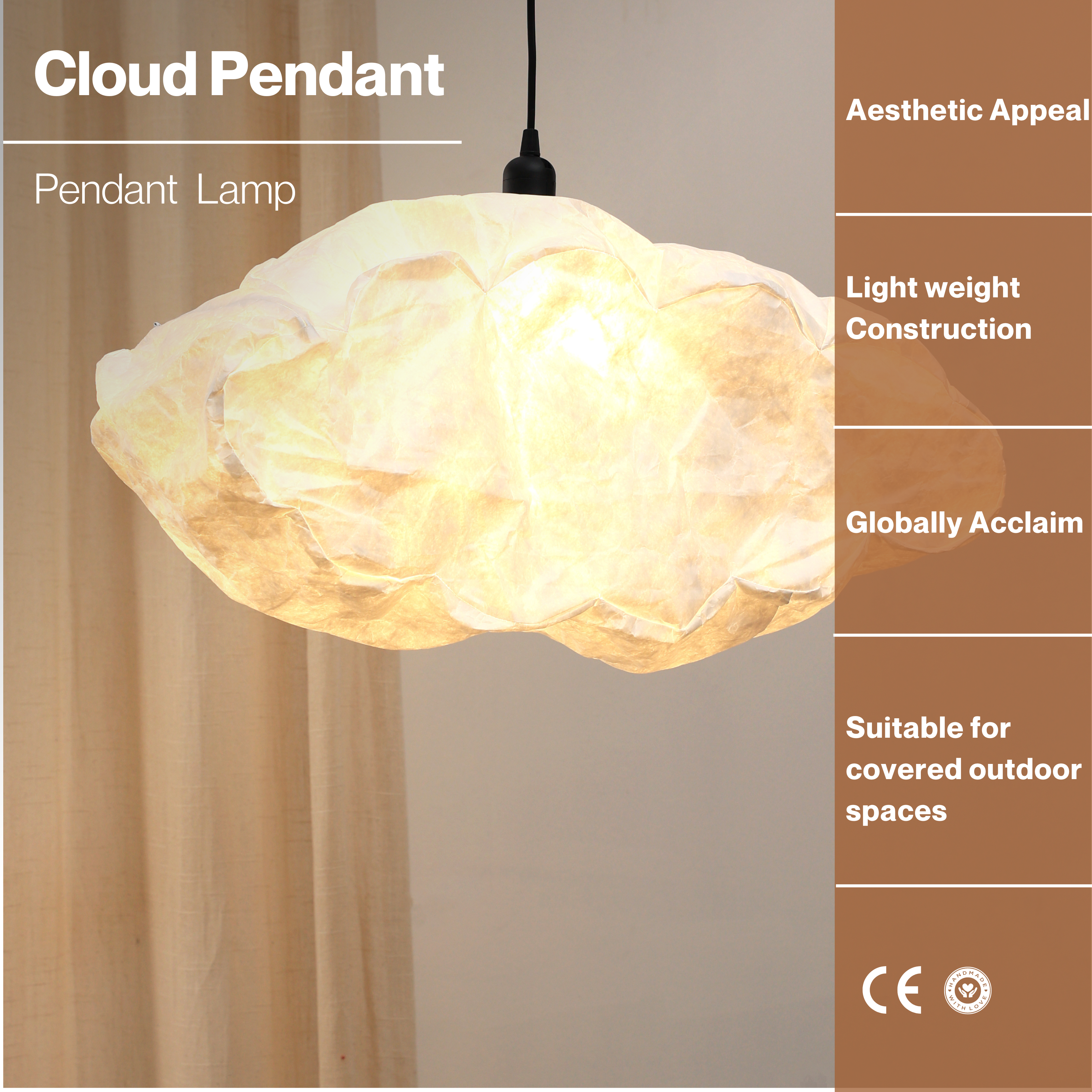 Cloud Pendant Lamp (Cloud Series) -  Tear-Resistant Pendant Light, Cloud Shaped Hanging LIght, Semi-Outdoor