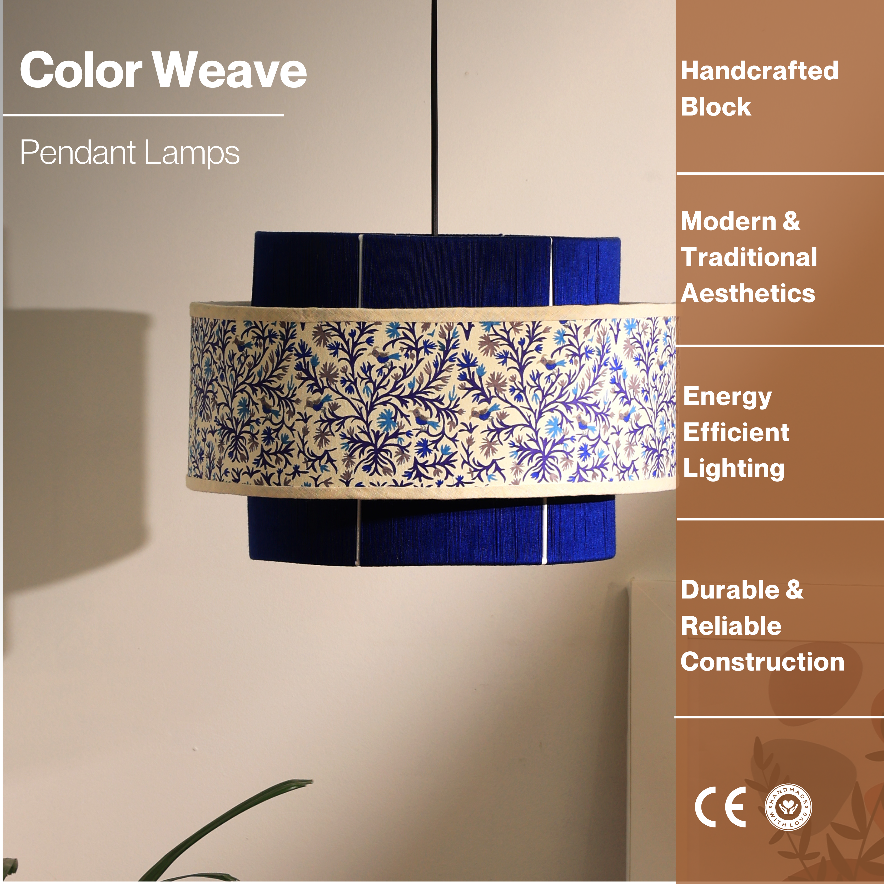 Colour Weave Pendant Lamp - Threading, Handmade Pendant Light, Scandi-Style Hanging Light