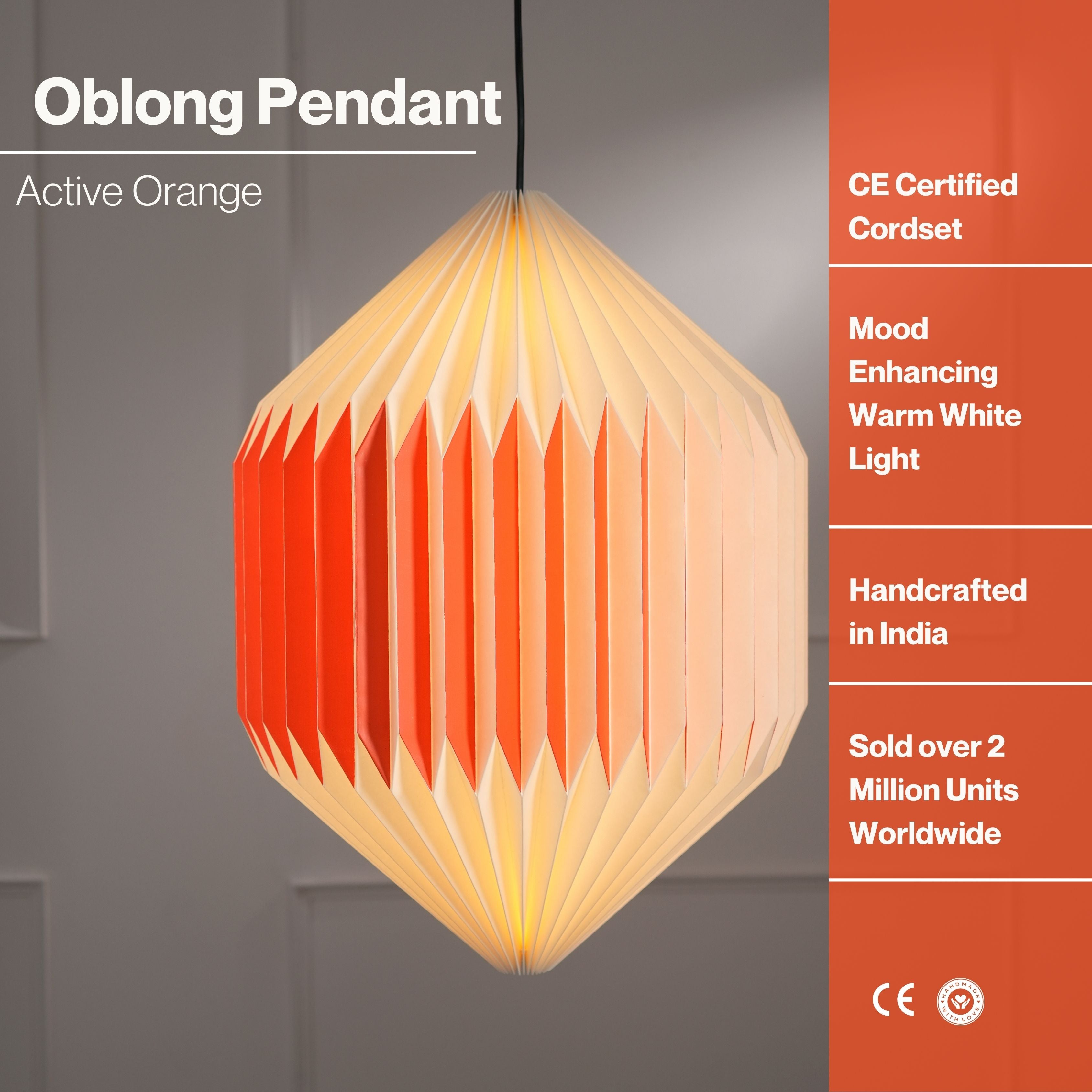 Oblong Pendant Lamp - Paper Origami Pendant Light , Handpleating, Origami Lampshade, Scandinavian Design Hanging Light