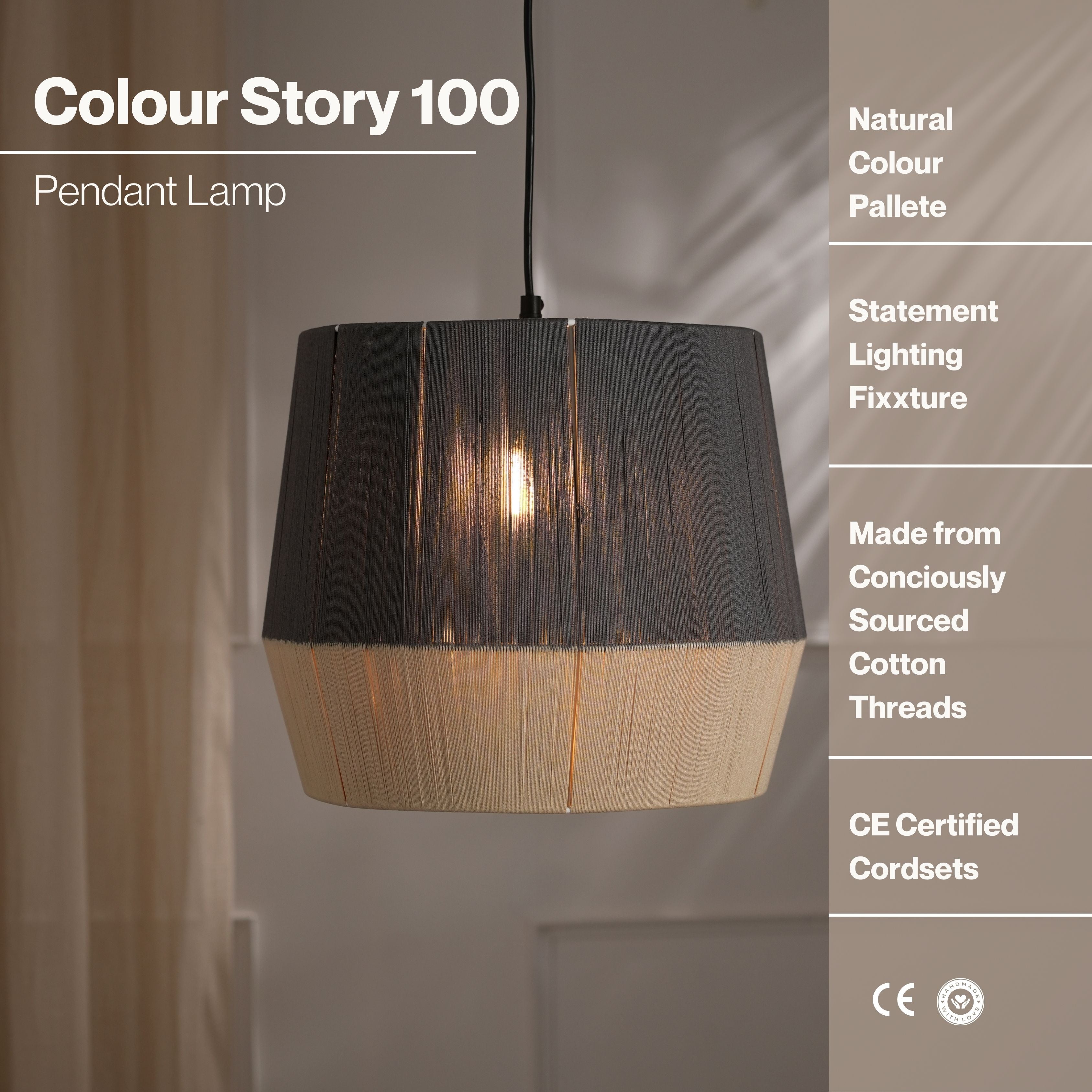 Colour Story 100 Pendant Lamp - Limited Edition Threading Pattern Pendant Light, Cotton Threading Lampshade, Sturdy Construction Hanging Light
