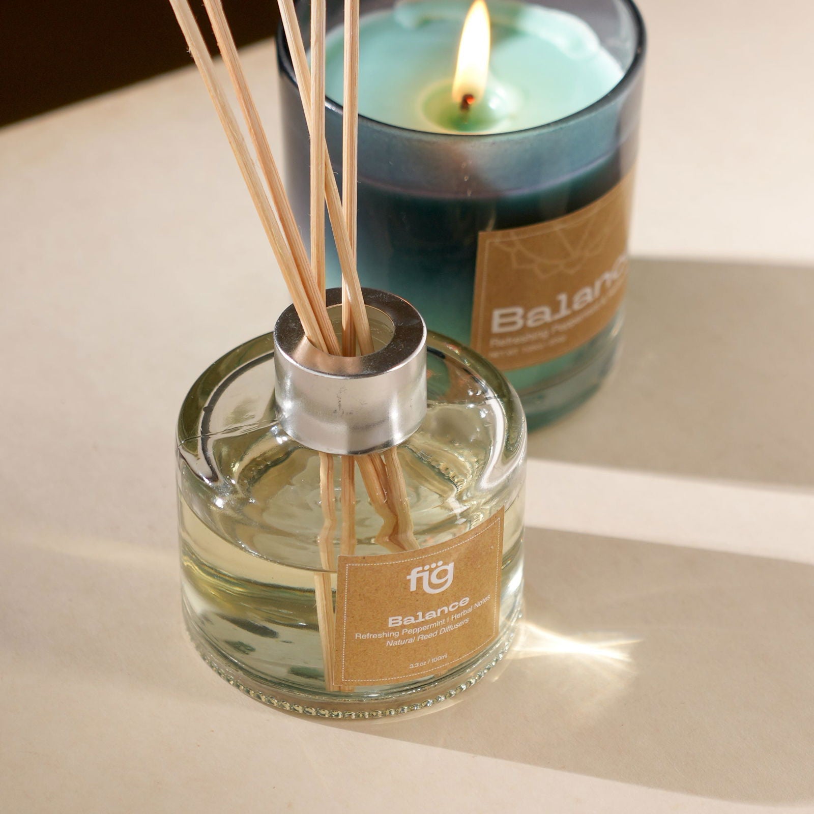 Balance Peppermint Reed Diffusor and scented candle- IFRA standard perfumes - FIG Living - Balance Peppermint Reed Diffusor and scented candle- IFRA standard perfumes - FIG Living