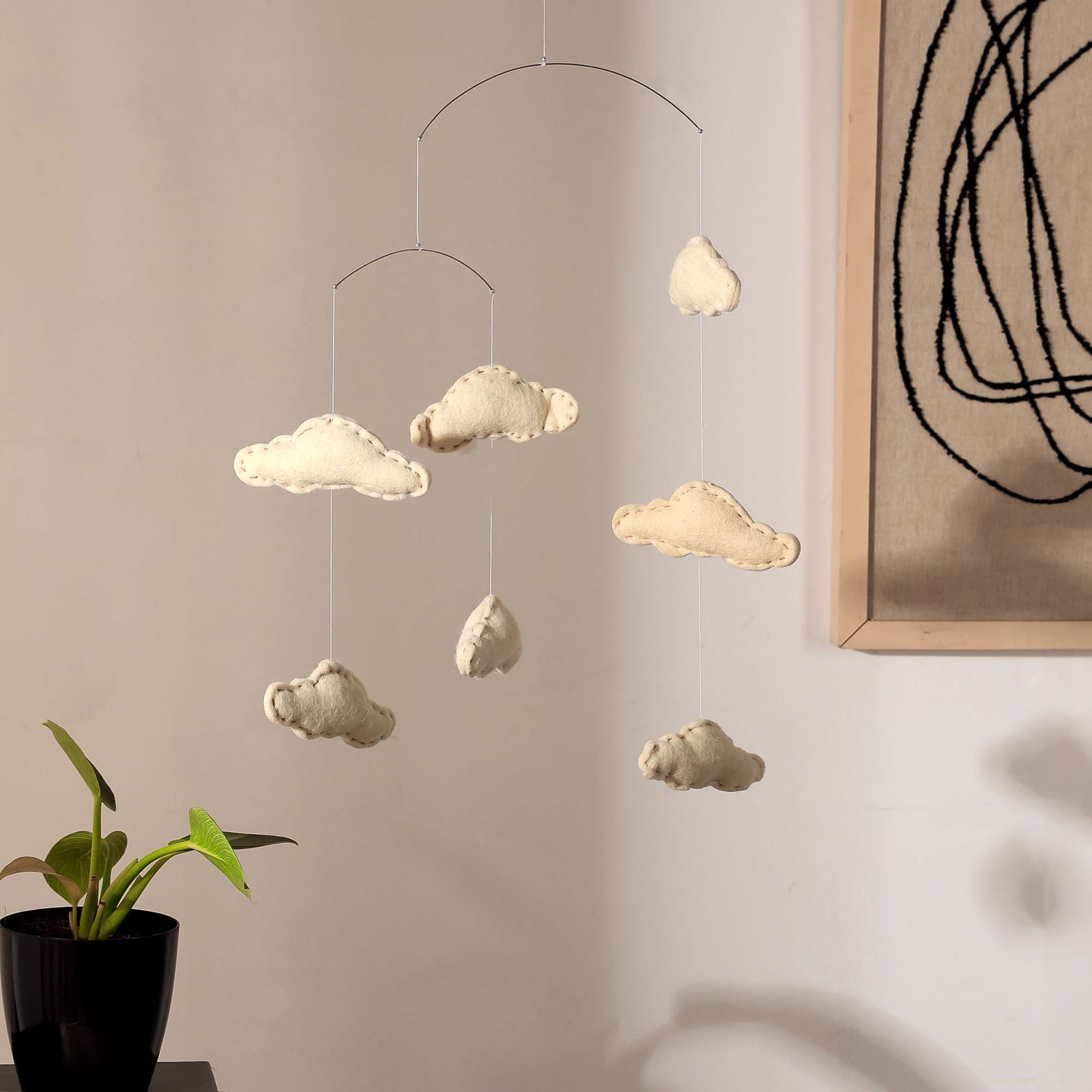 Cloud Ornaments Hanging Mobile (Clouds) - Kids Decor, Ornaments, Hanging Clouds made from Wool - FIG Living - hanging unique decorations for your home decor