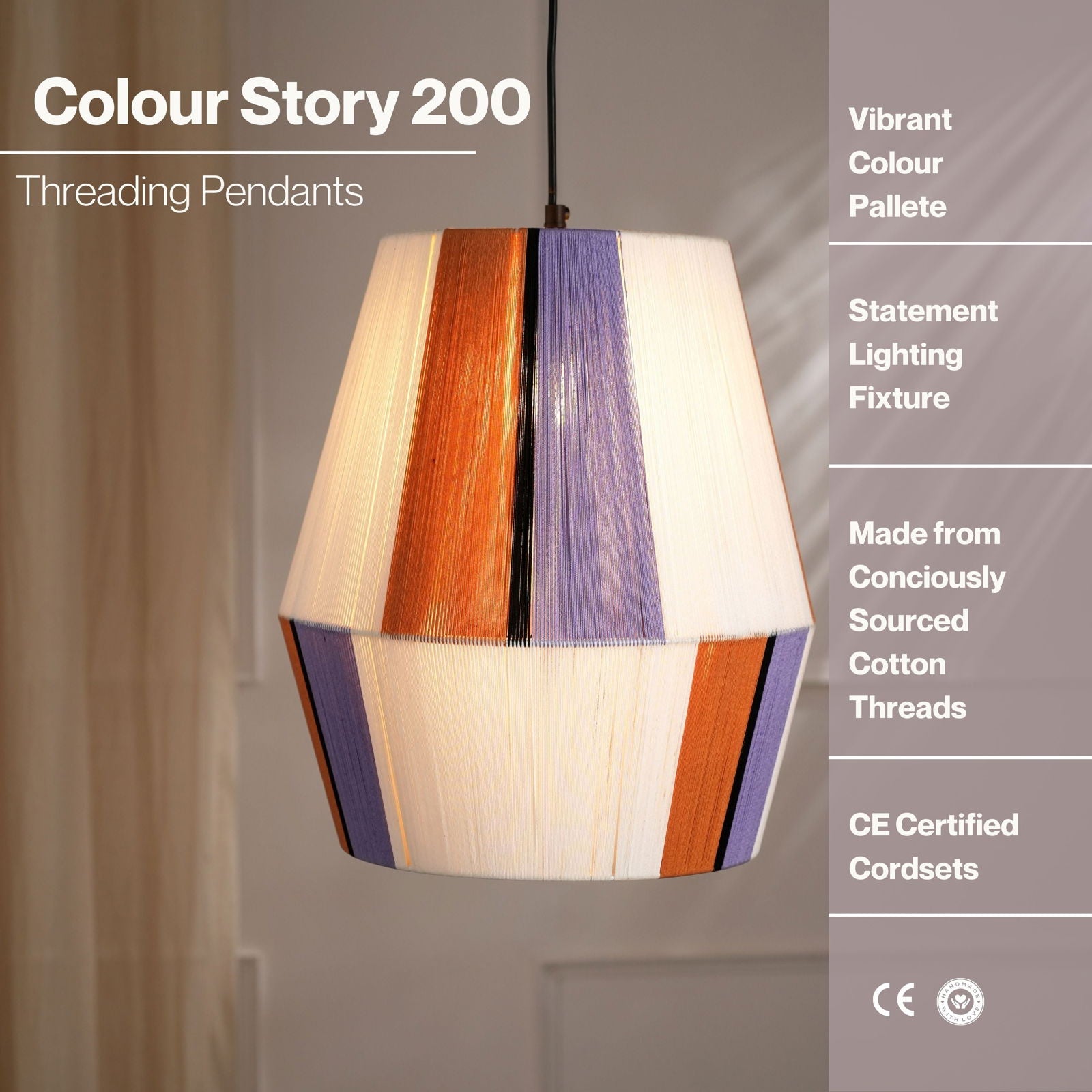 Colour Story 200 Pendant Lamp - Limited Edition Threading Pattern Pendant Light, Cotton Threading Lampshade, Sturdy Construction Hanging Light - FIG Living - Colour Story 200 Pendant Lamp - Limited Edition Threading Pattern Pendant Light, Cotton Threading Lampshade, Sturdy Construction Hanging Light - FIG Living