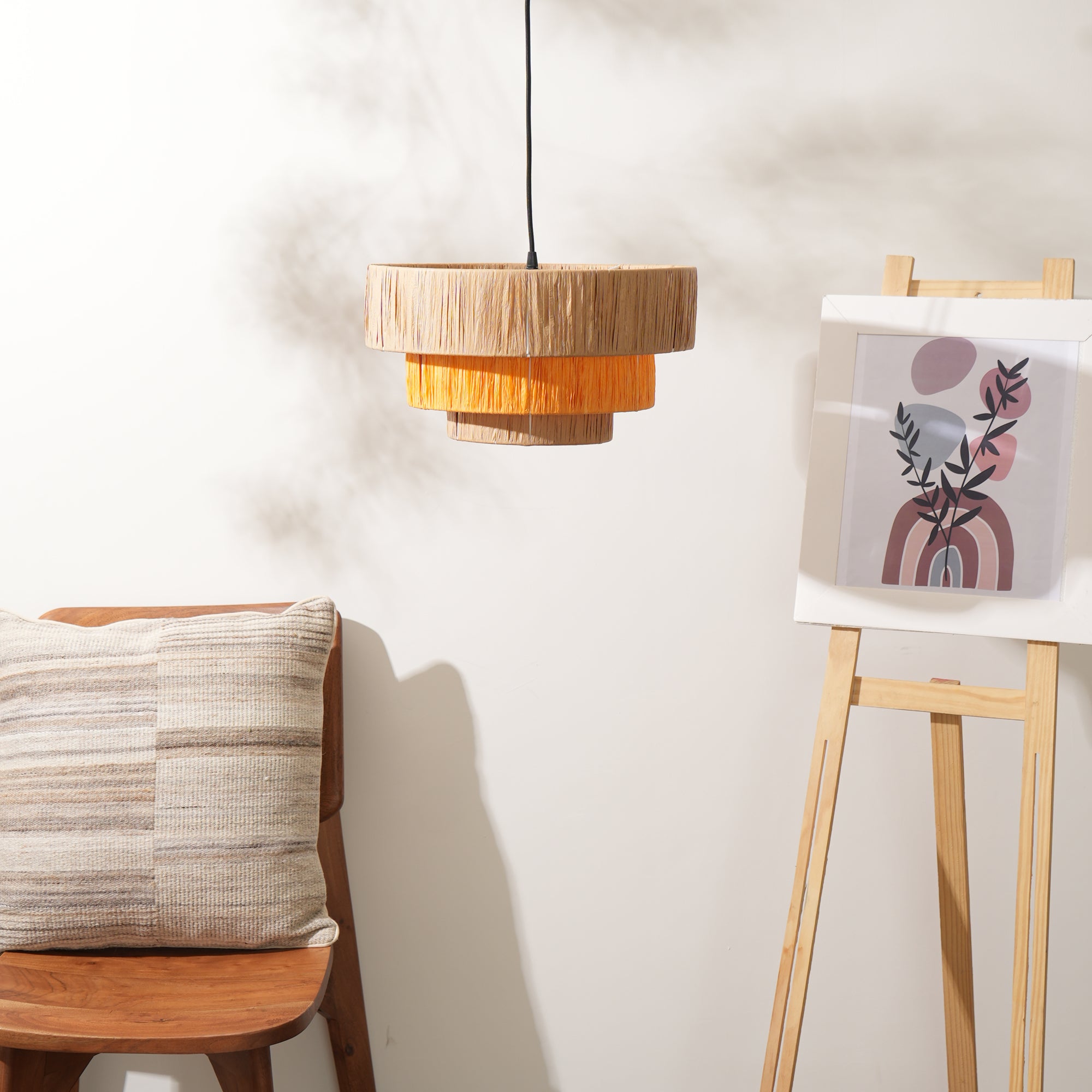 Ombre Pendant Lamp - Raffia Hanging Light, Handmade Pendant Light, Modern Decorative Lighting