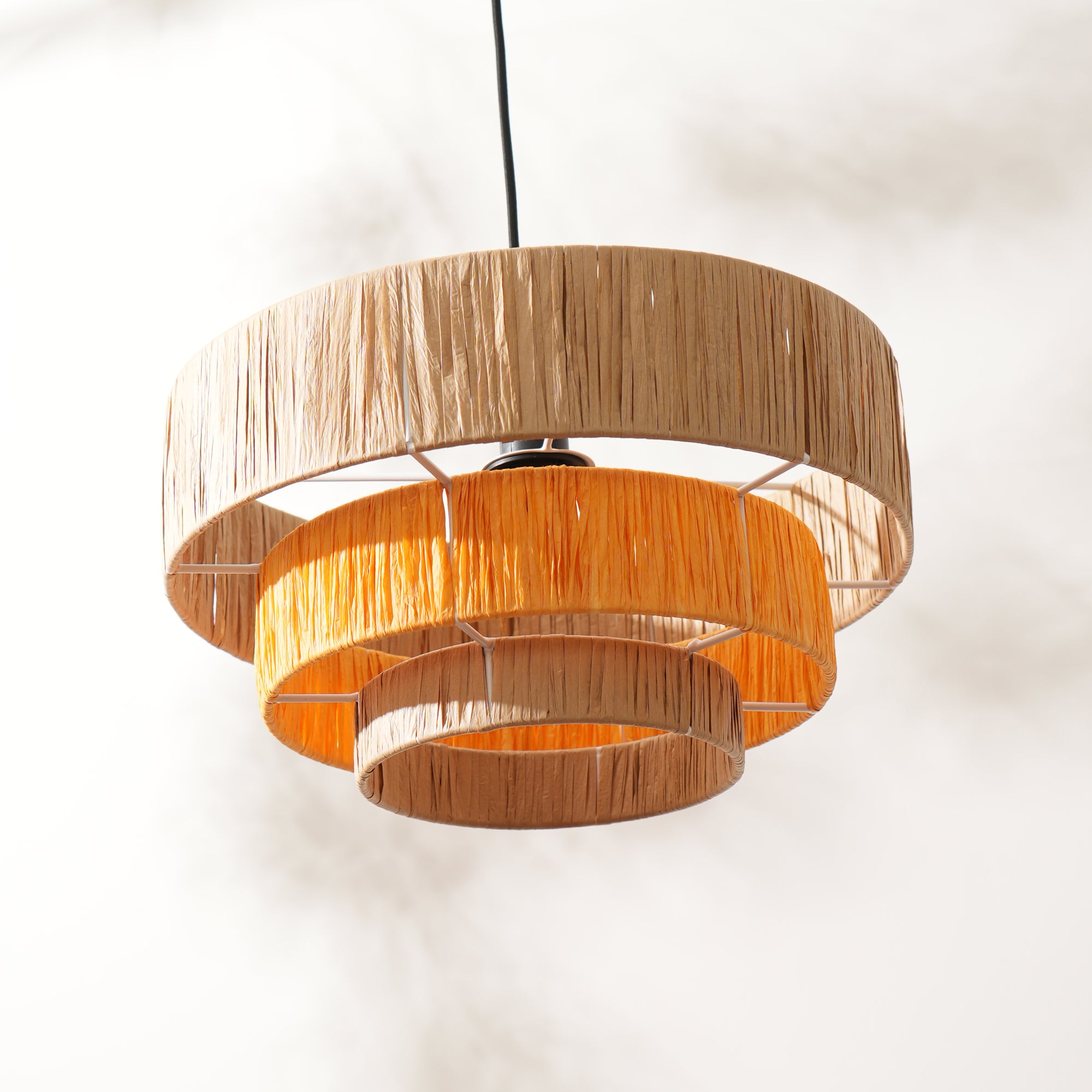 Ombre Pendant Lamp - Raffia Hanging Light, Handmade Pendant Light, Modern Decorative Lighting