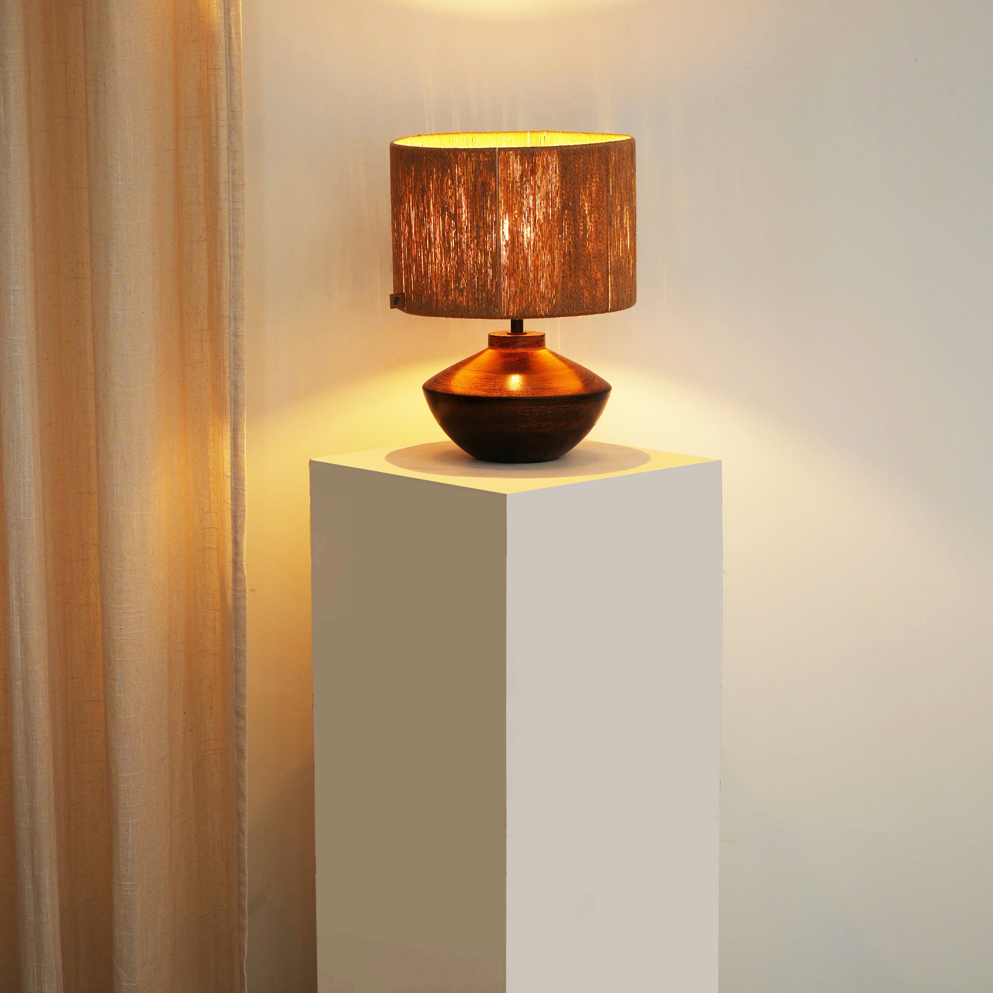 Faith Jute Lamp - Bohemian Design, Jute Lampshade, Mango Wood Base