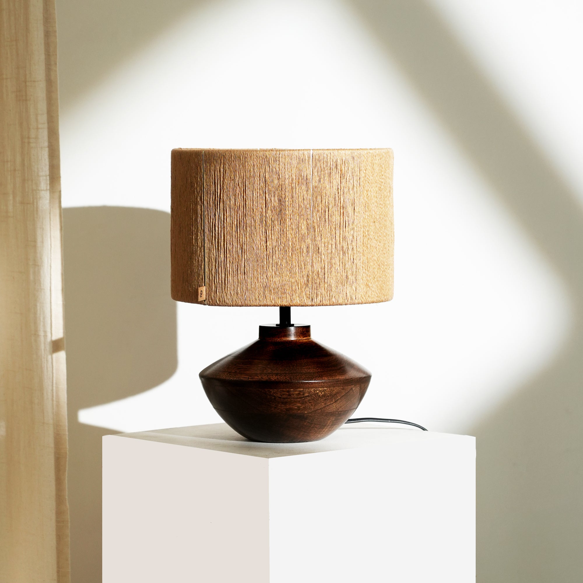 Faith Jute Lamp - Bohemian Design, Jute Lampshade, Mango Wood Base