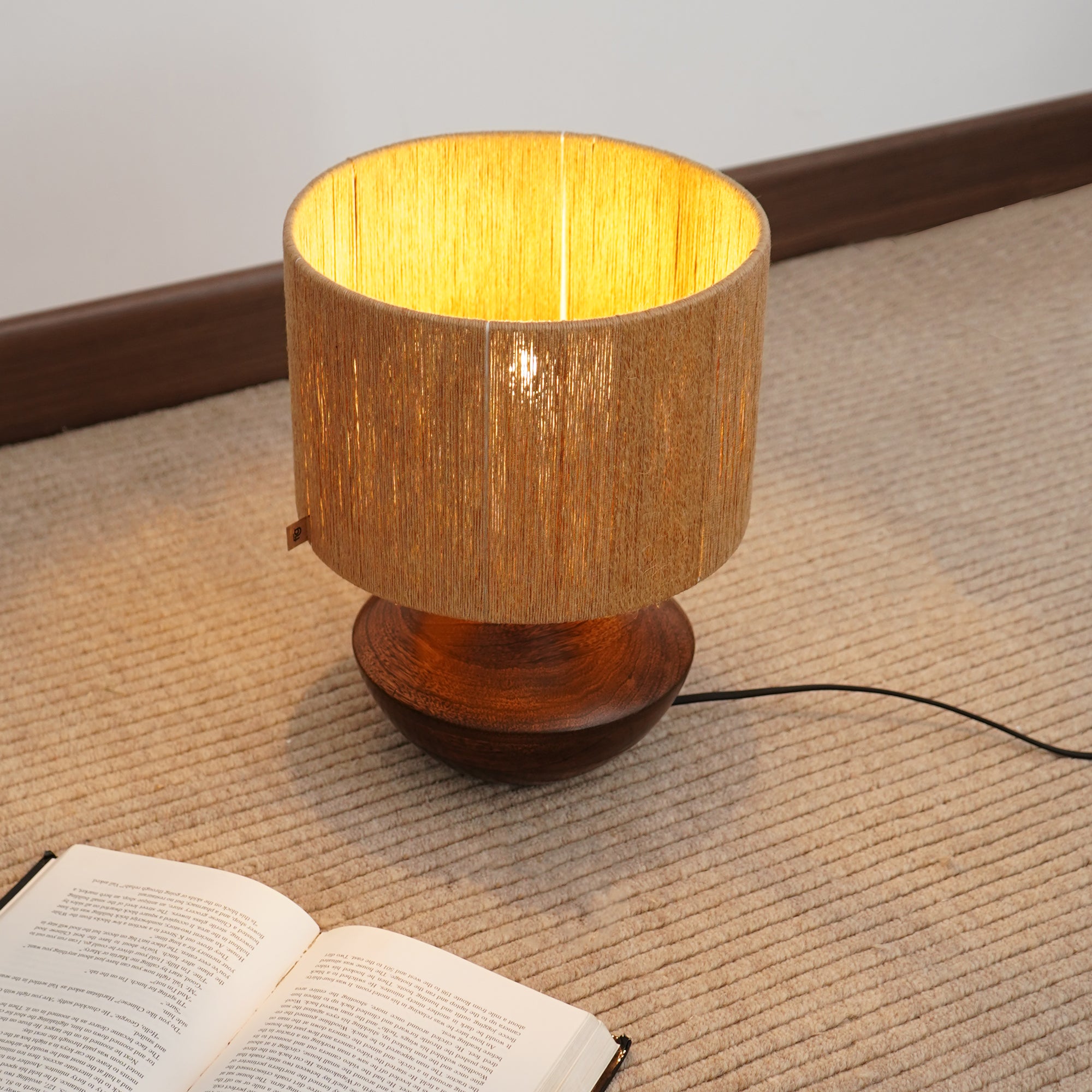 Faith Jute Lamp - Bohemian Design, Jute Lampshade, Mango Wood Base