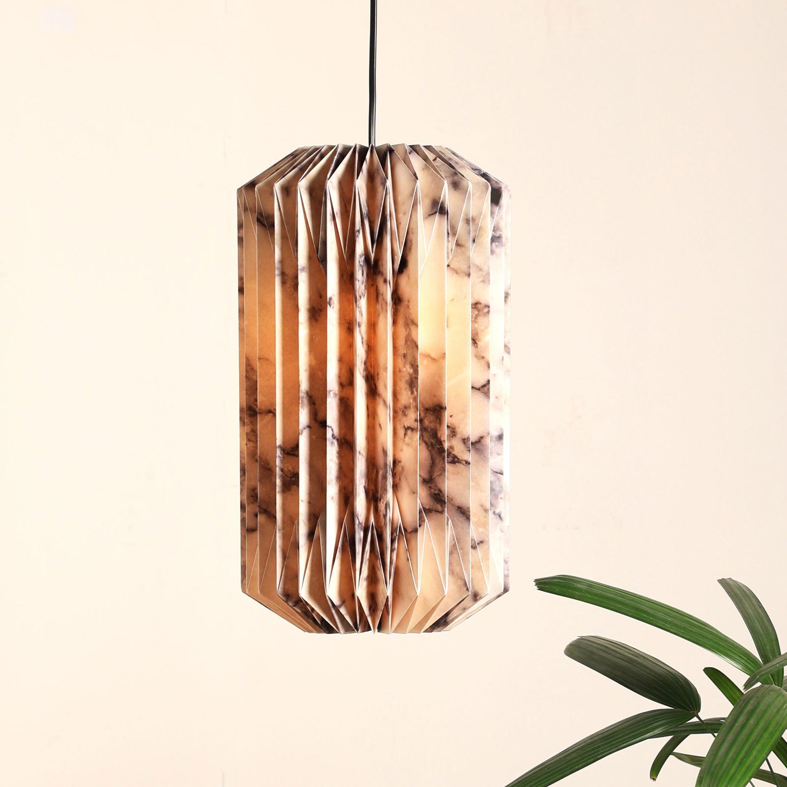 Drum Pendant Lamp (Marble Print) - Marble Printed Origami Pendant Light, Origami Hanging Light - FIG Living - Drum Pendant Lamp (Marble Print) - Marble Printed Origami Pendant Light, Origami Hanging Light - FIG Living