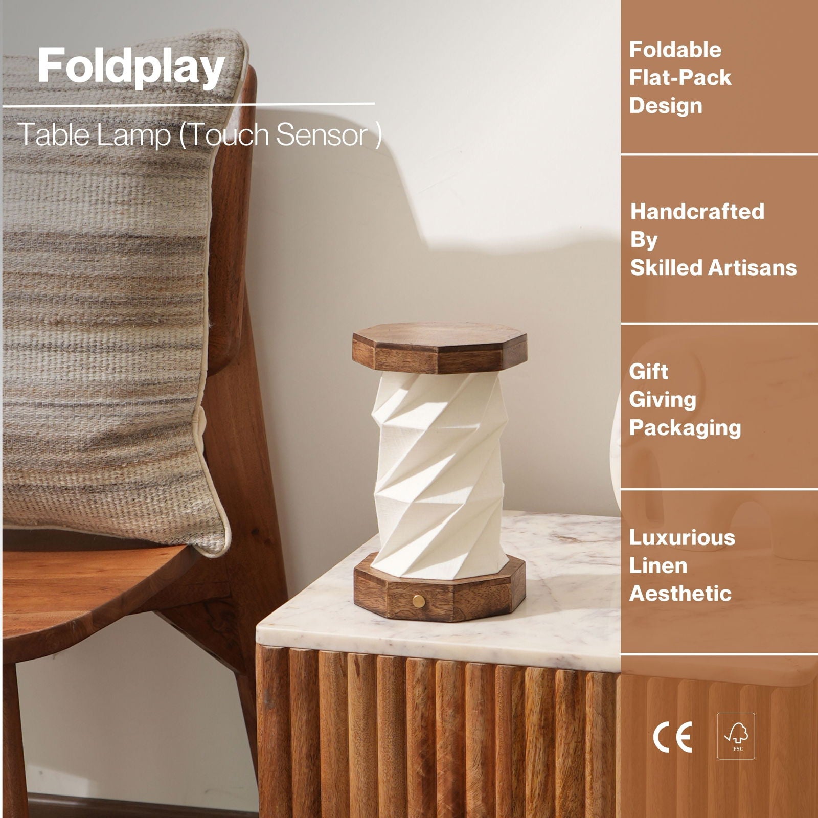 FOLDPLAY TABLE LAMP - FOLDABLE 100% LINEN, PORTABLE, TOUCH SENSOR DESK LAMP - FIG Living - 