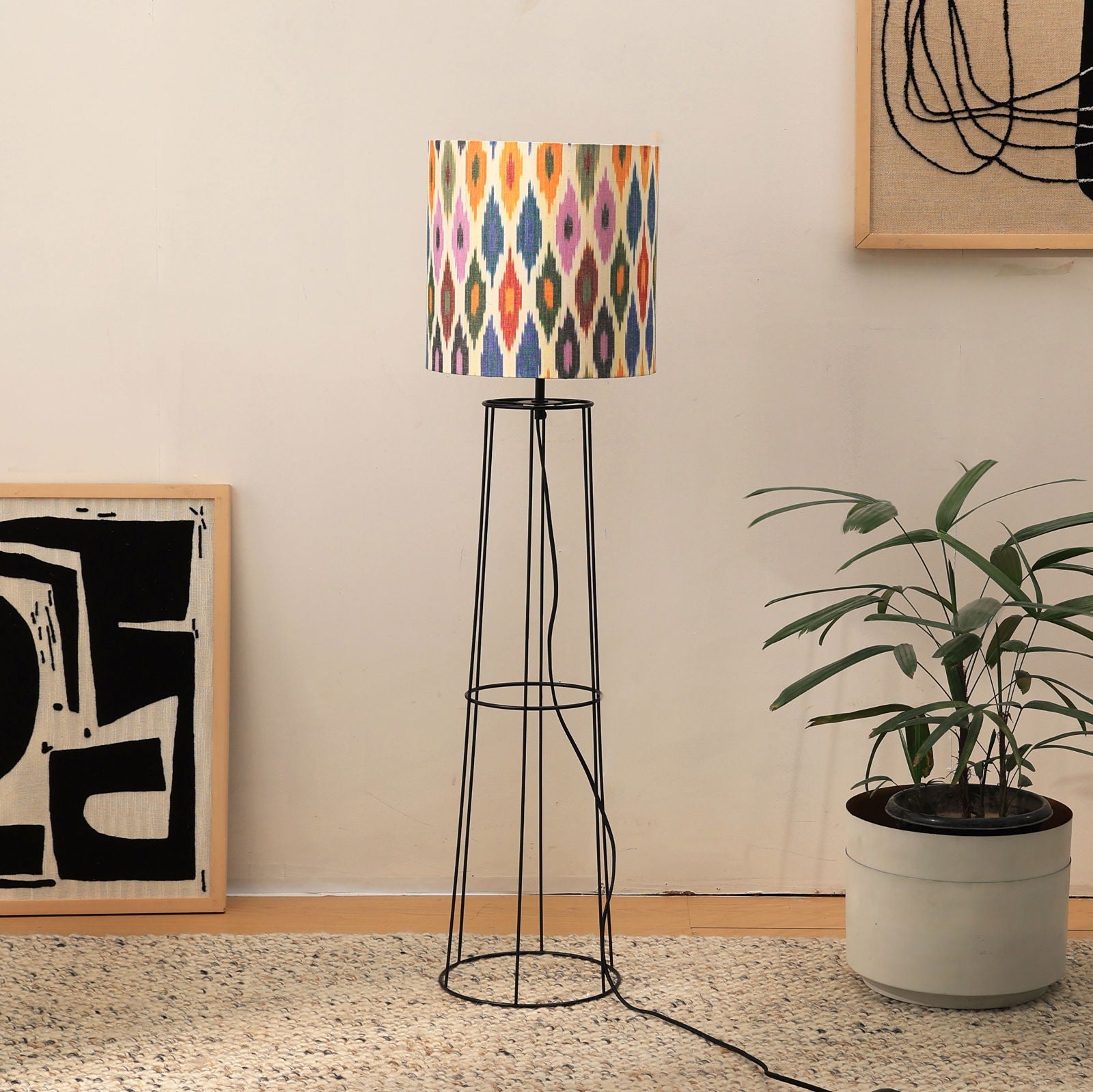 IKKAT 100 Floor Lamp - Ikkat Fabric, Floor Light, Indian Tripod Lamp and Scandinavia fusion, modern lighting, trending Standing Lamp - FIG Living - IKKAT 100 Floor Lamp - Ikkat Fabric, Floor Light, Indian Tripod Lamp and Scandinavia fusion, modern lighting, trending Standing Lamp Image