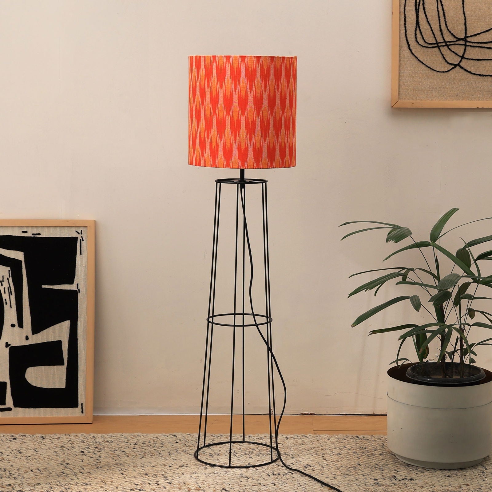 IKKAT Floor Lamp - Ikkat Fabric Floor Light, Indian and Scandinavia fusion, modern Tripod lighting, trending Standing Lamp - FIG Living - IKKAT Floor Lamp - Ikkat Fabric Floor Light, Indian and Scandinavia fusion, modern Tripod lighting, trending Standing Lamp Image