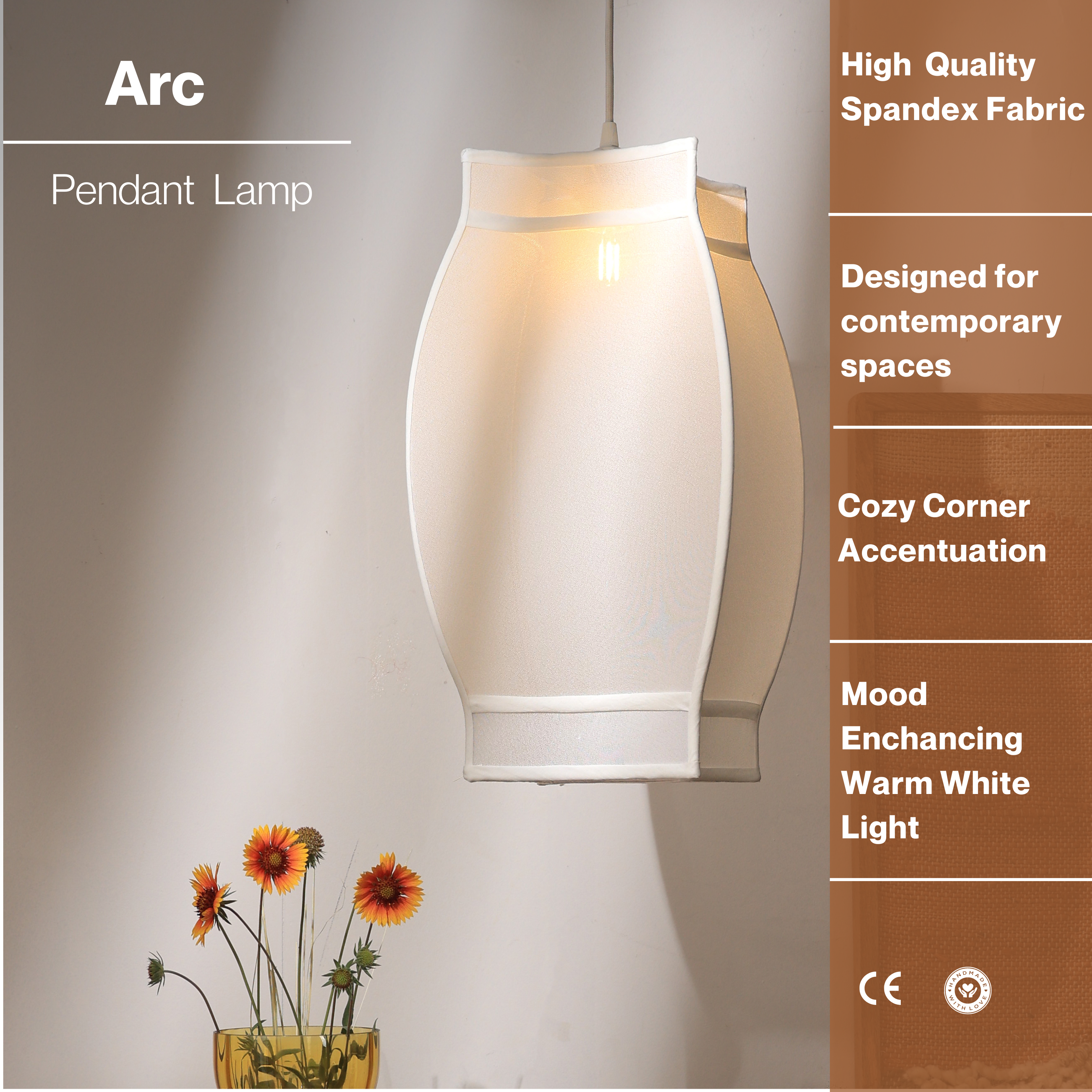 Arc Pendant Lamp - Corners, Spandex Fabric Pendant Light, Statement Hanging Light
