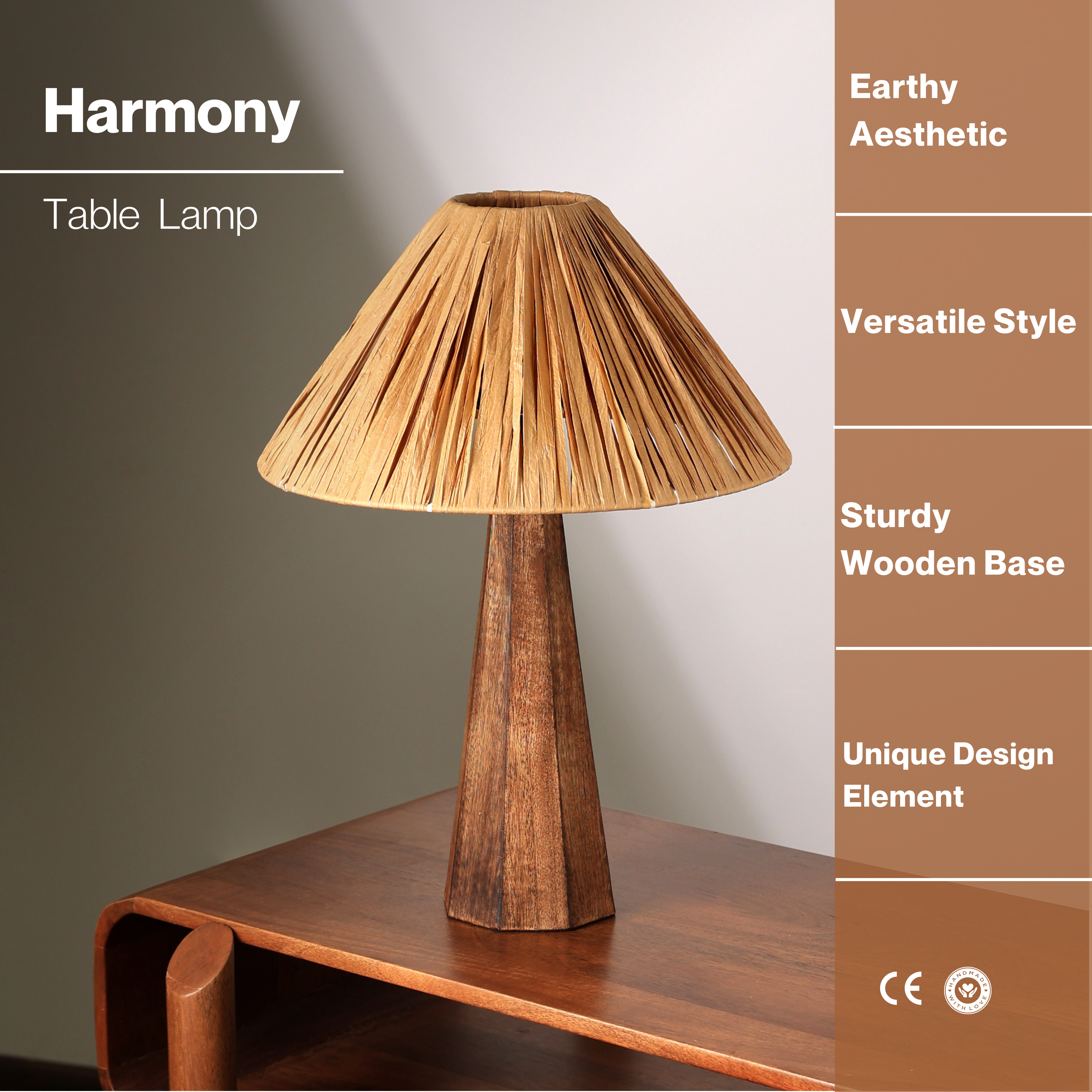 HARMONY TABLE LAMP - RAFFIA, NATURAL WOOD, PERFECT DESK LAMP FOR EARTHY SPACES