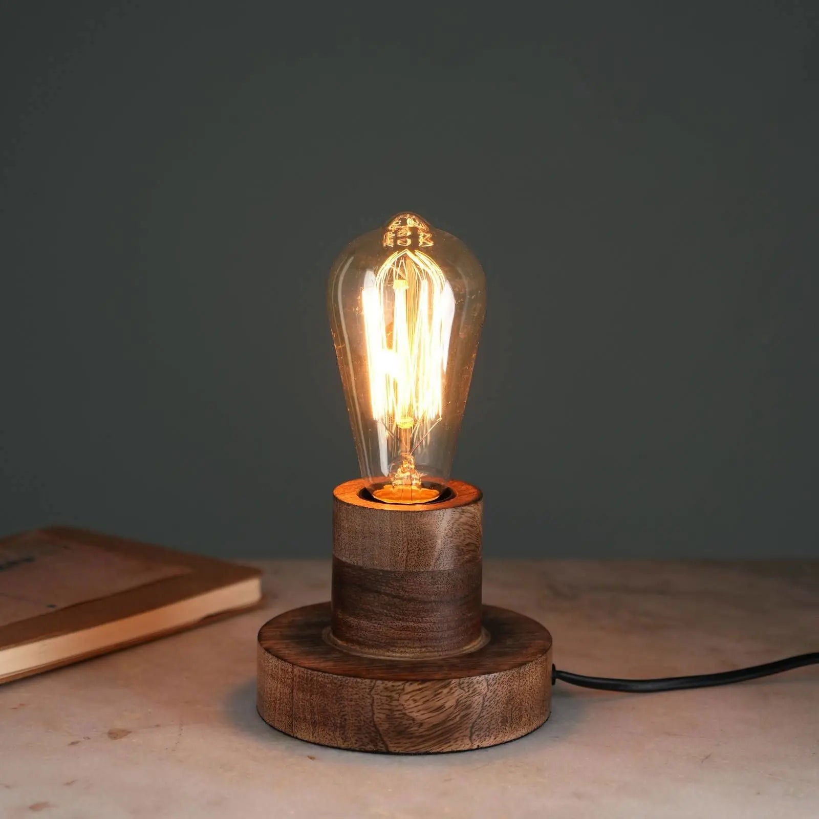 Naked Bulb Table Lamp - Artistic incandescent Bulb Desk Lamp, Mango Wood Bedside Lamp Made from Base - FIG Living - Naked Bulb Table Lamp - Artistic incandescent Bulb Desk Lamp, Mango Wood Bedside Lamp Made from Base - FIG Living