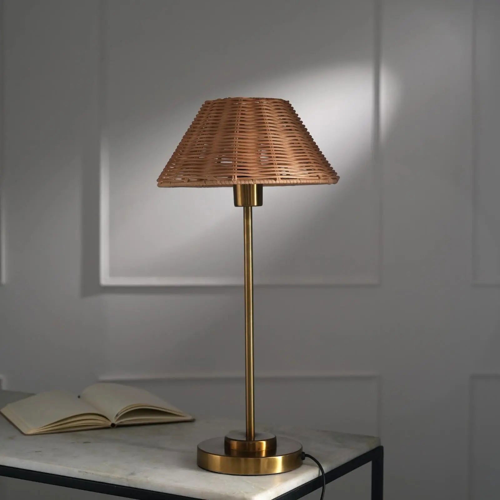 Natural Cane Table Lamp - Desk Lamp Made from Rattan, Handweaving Bedside Lamp, Antique Finish of Base - FIG Living - Natural Cane Table Lamp - Desk Lamp Made from Rattan, Handweaving Bedside Lamp, Antique Finish of Base - FIG Living