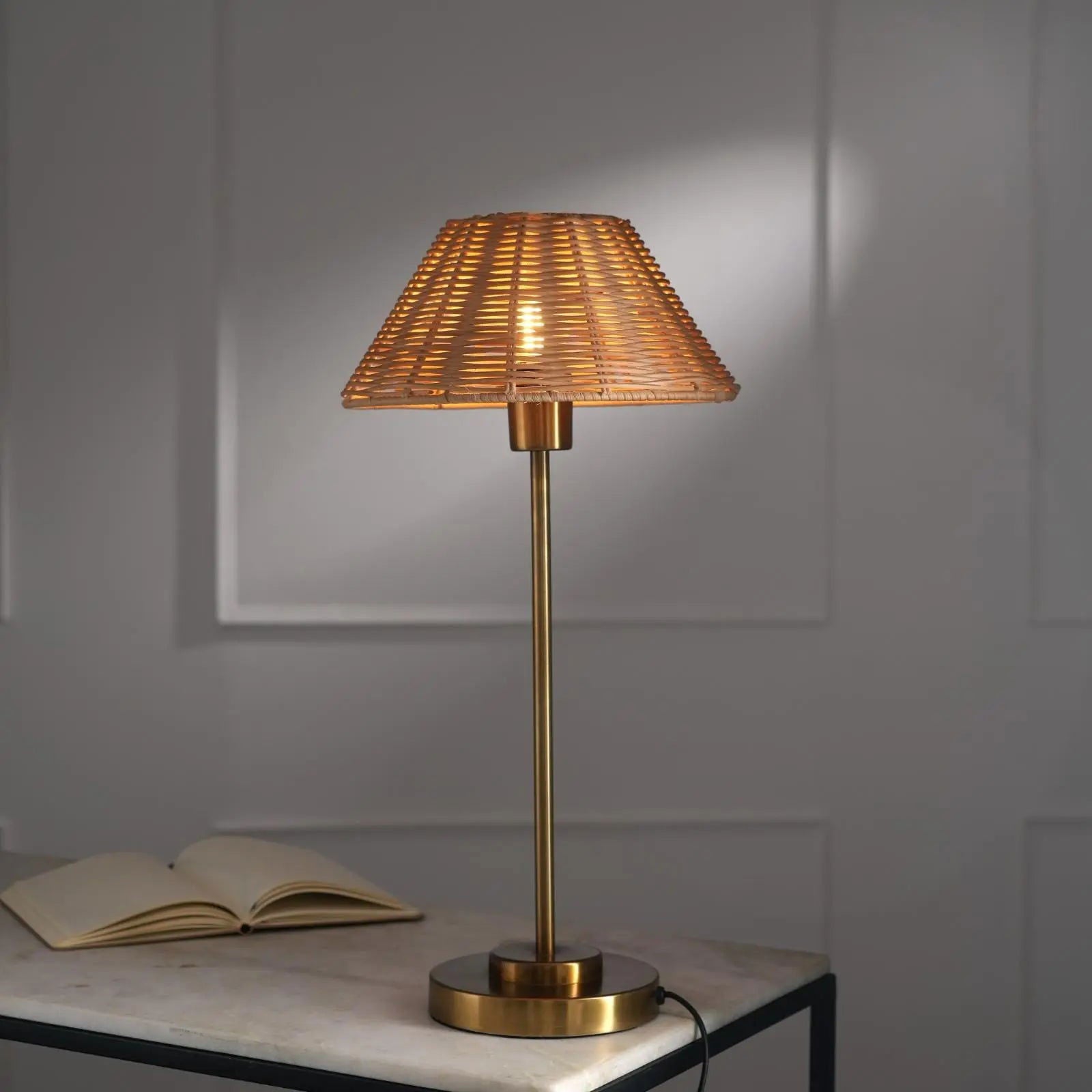 Natural Cane Table Lamp - Desk Lamp Made from Rattan, Handweaving Bedside Lamp, Antique Finish of Base - FIG Living - Natural Cane Table Lamp - Desk Lamp Made from Rattan, Handweaving Bedside Lamp, Antique Finish of Base - FIG Living