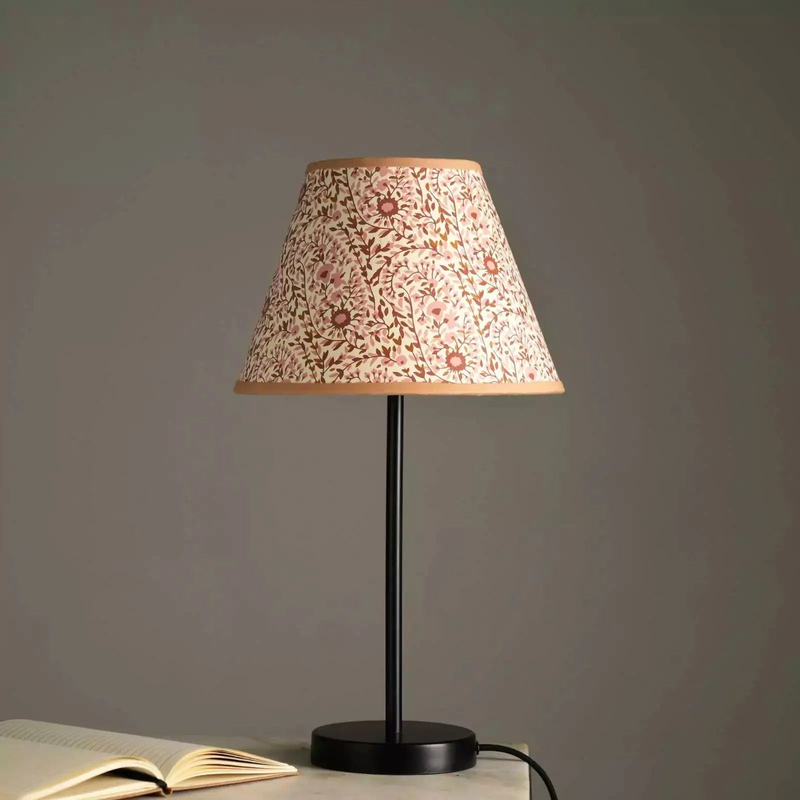 Nordic Night Table Lamp - Floral Flourish Print Desk Lamp - Bedside Lamp Made from Cotton Recycled Paper, Indian Block Printing Technique - FIG Living - Nordic Night Table Lamp - Floral Flourish Print Desk Lamp - Bedside Lamp Made from Cotton Recycled Paper, Indian Block Printing Technique - FIG Living