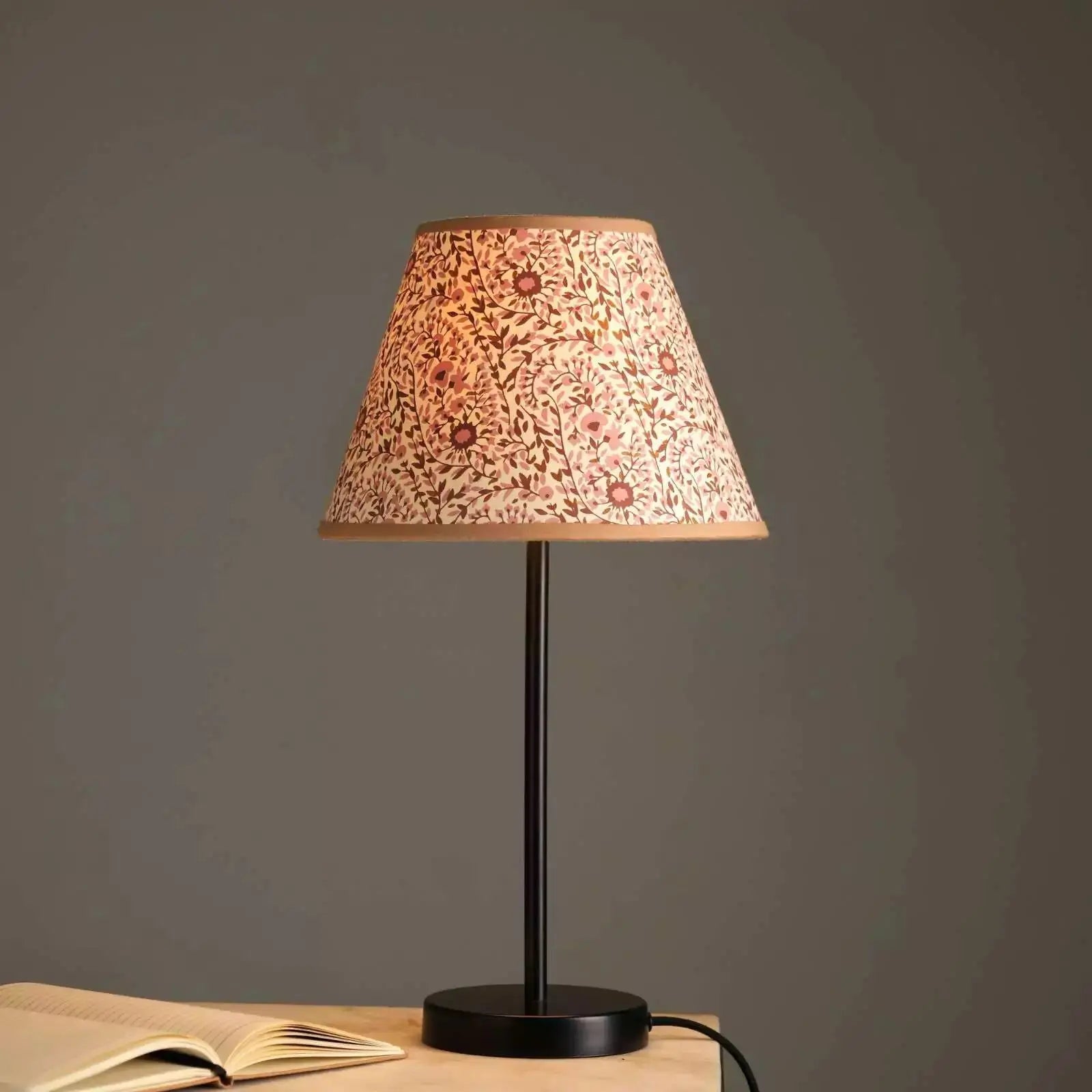 Nordic Night Table Lamp - Floral Flourish Print Desk Lamp - Bedside Lamp Made from Cotton Recycled Paper, Indian Block Printing Technique - FIG Living - Nordic Night Table Lamp - Floral Flourish Print Desk Lamp - Bedside Lamp Made from Cotton Recycled Paper, Indian Block Printing Technique - FIG Living