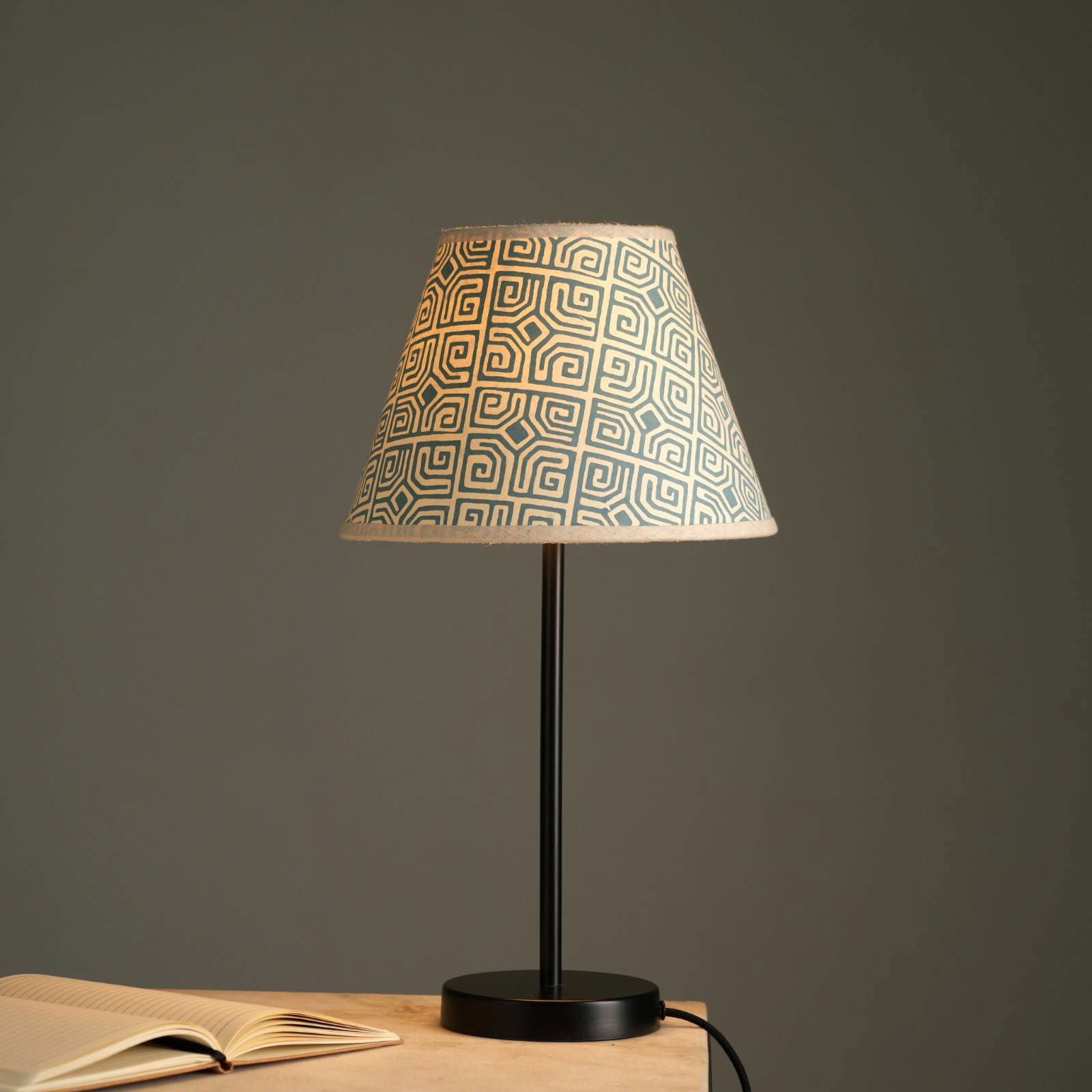 Nordic Night Table Lamp - Indic-Intrigue Print Desk Lamp - Made from Cotton Recycled Paper, Bedside lamp with Premium Matte Finish for Base - FIG Living - Nordic Night Table Lamp - Indic-Intrigue Print Desk Lamp - Made from Cotton Recycled Paper, Bedside lamp with Premium Matte Finish for Base - FIG Living