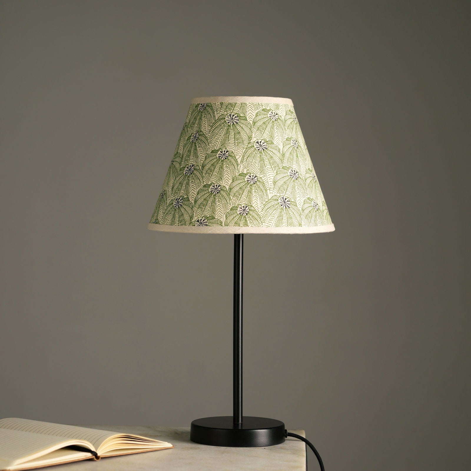 Nordic Night Table Lamp - Tropical Floral Print Desk Lamp - Made from Cotton Recycled Paper, Bedside Lamp With Indian Block Printing Technique, Premium Matte Finish for Base - FIG Living - Nordic Night Table Lamp - Tropical Floral Print Desk Lamp - Made from Cotton Recycled Paper, Bedside Lamp With Indian Block Printing Technique, Premium Matte Finish for Base - FIG Living