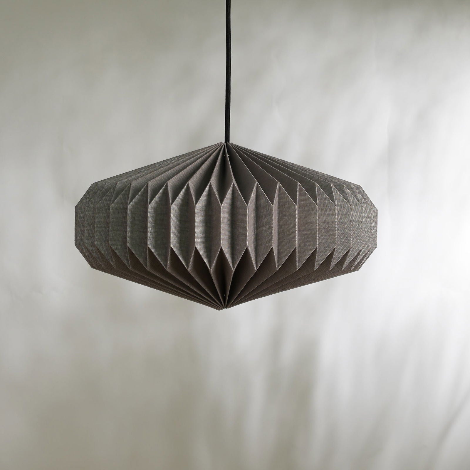 Oblong 2 (Linen) - European Linen, Disc Shaped Pendant, Handpleated Origami - FIG Living - Oblong 2 (Linen) Pendant Lamp - European Linen, Disc Shaped Pendant Light, Handpleated Origami Hanging Light Image