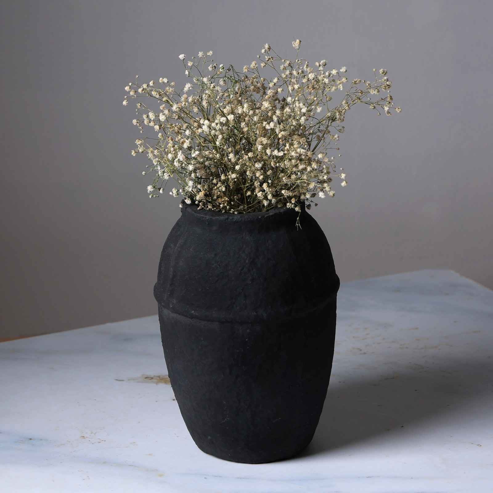 Paper Mache Vase, Black Minimal Shape, flower vases - FIG Living - Paper Mache Vase, Black Minimal Shape, flower vases - FIG Living