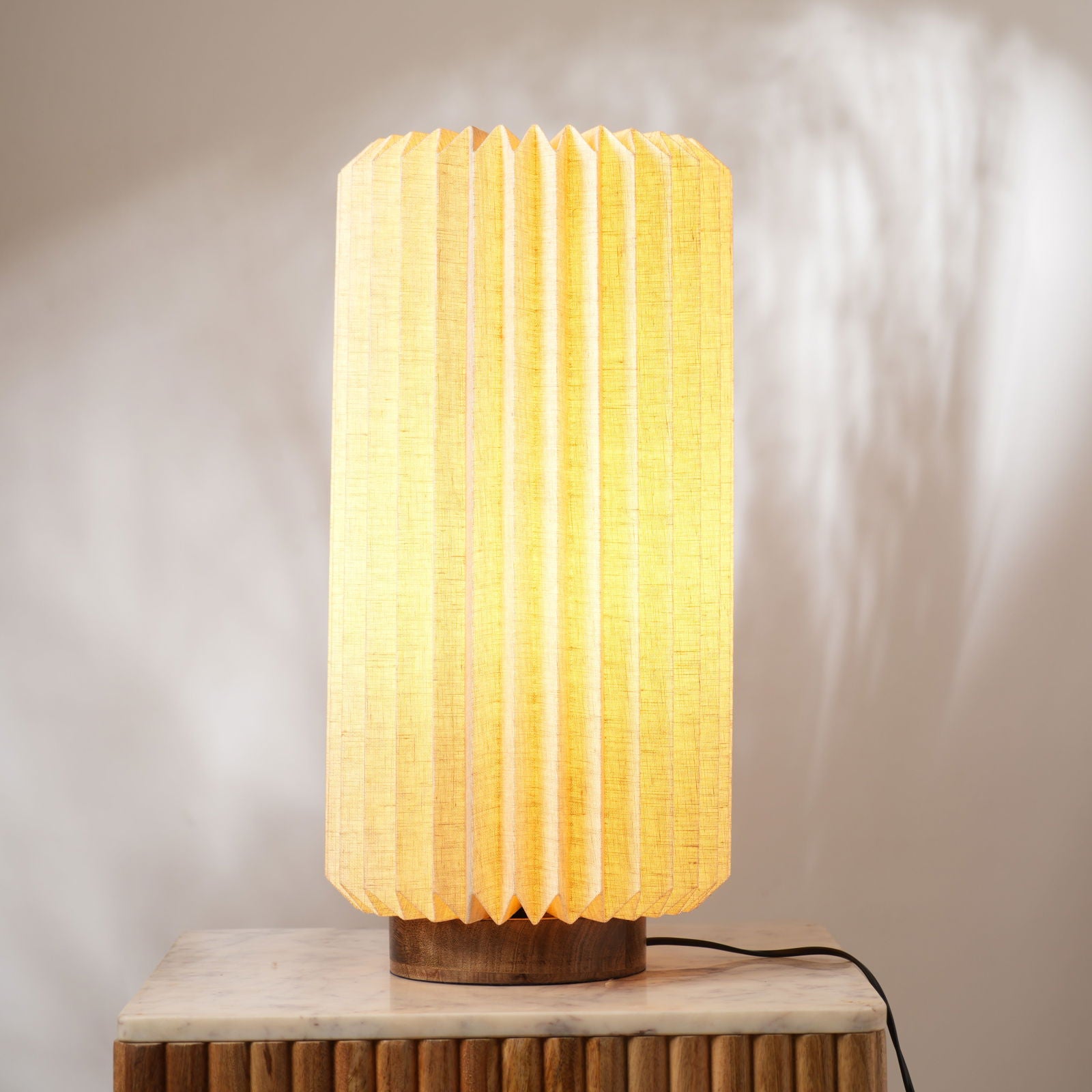 Serenity Table Lamp - Linen Bedside Lamp - Mango Wood Base Desk Lamp - FIG Living - Serenity Table Lamp - Linen Bedside Lamp - Mango Wood Base Desk Lamp - FIG Living