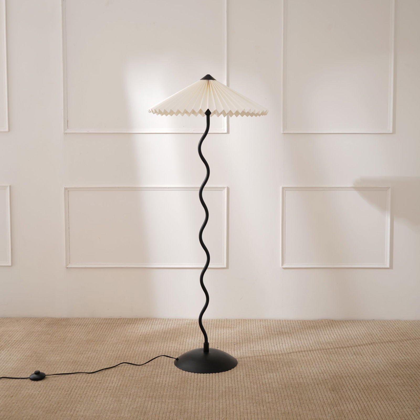 Wavy Floor Lamp - Contemporary Metal Base Floor Light with Handpleated Shade Standing Lamp - FIG Living - Wavy Floor Lamp - Contemporary Metal Base Floor Light with Handpleated Shade Standing Lamp Image