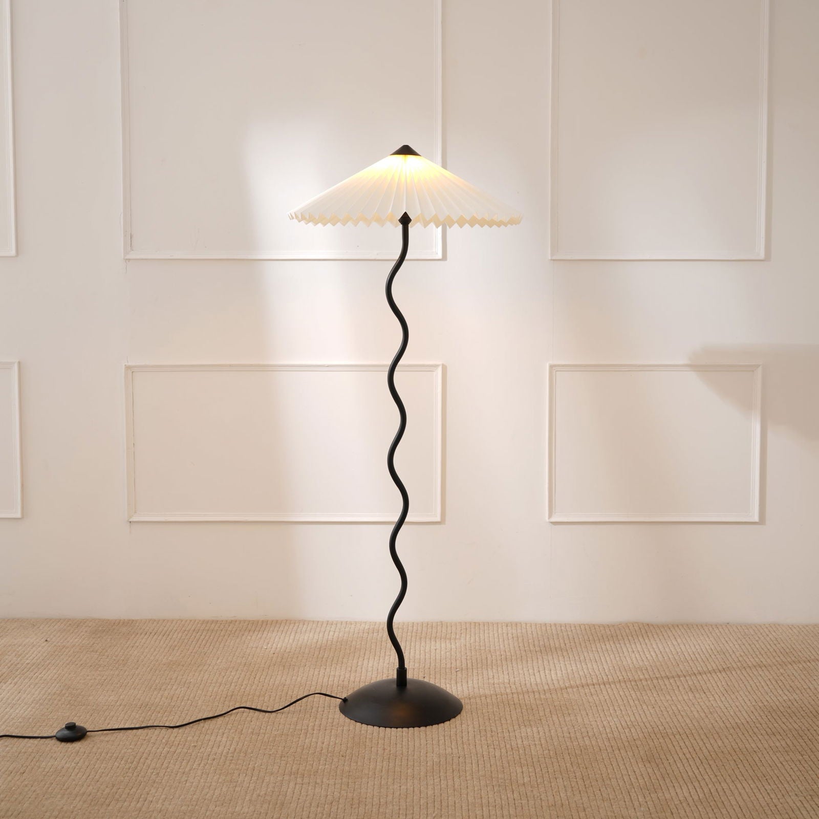 Wavy Floor Lamp - Contemporary Metal Base Floor Light with Handpleated Shade Standing Lamp - FIG Living - Wavy Floor Lamp - Contemporary Metal Base Floor Light with Handpleated Shade Standing Lamp Image