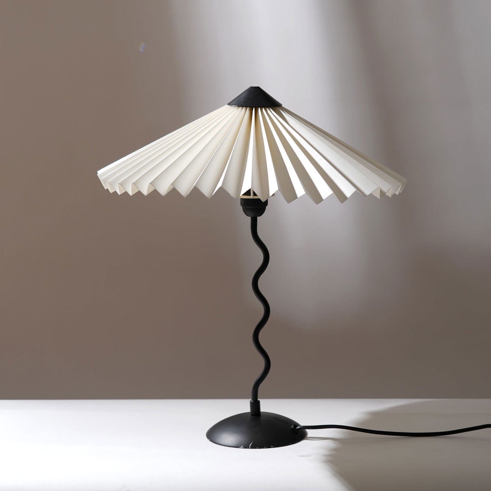 Wavy Table Lamp - Contemporary Metal Base Desk Lamp Lighting And Handpleated Shade Bedside Lamp - FIG Living - Wavy Table Lamp - Contemporary Metal Base Desk Lamp Lighting And Handpleated Shade Bedside Lamp - FIG Living