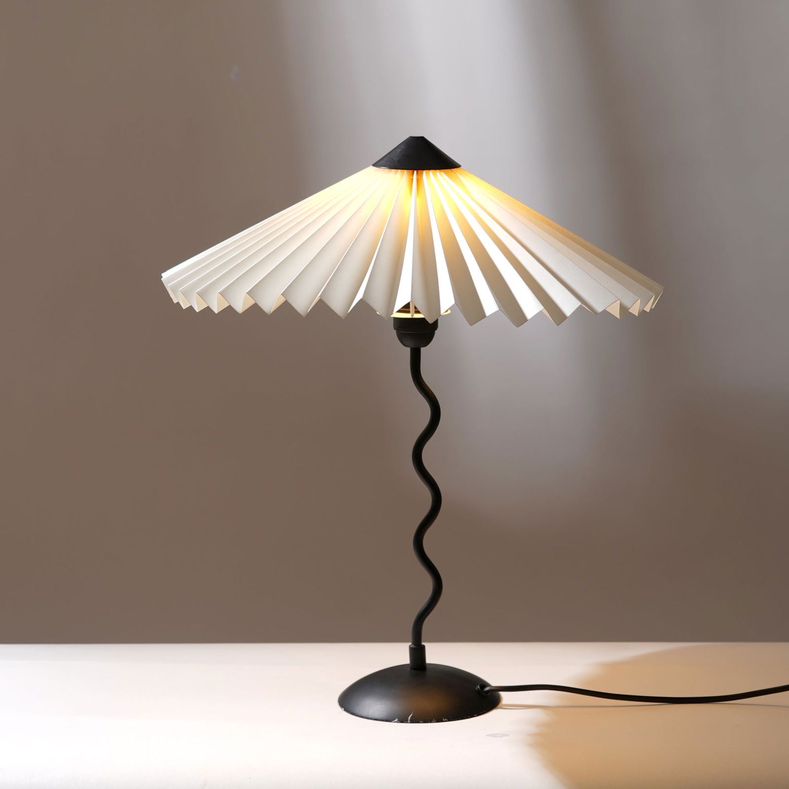 Wavy Table Lamp - Contemporary Metal Base Desk Lamp Lighting And Handpleated Shade Bedside Lamp - FIG Living - Wavy Table Lamp - Contemporary Metal Base Desk Lamp Lighting And Handpleated Shade Bedside Lamp - FIG Living